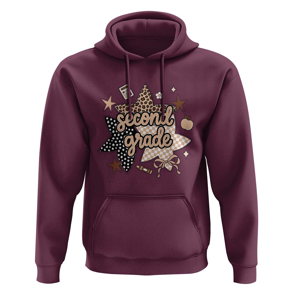 Second Grade Leopard Checkered Star Coquette Hoodie Cute 2nd Grade Girl Back to School Gift