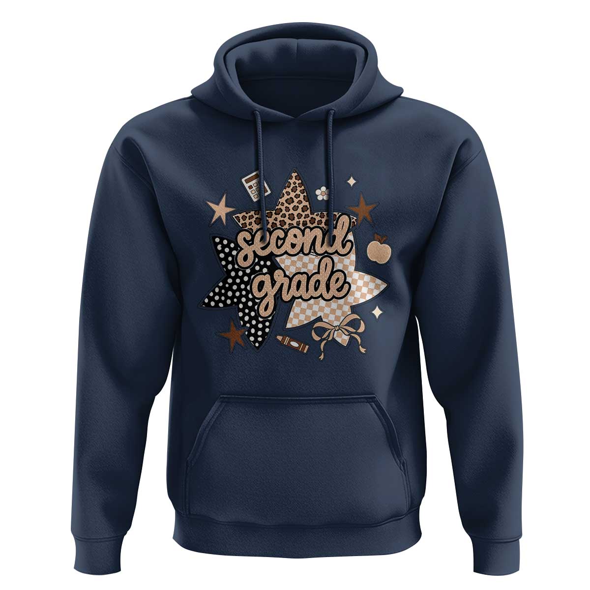 Second Grade Leopard Checkered Star Coquette Hoodie Cute 2nd Grade Girl Back to School Gift