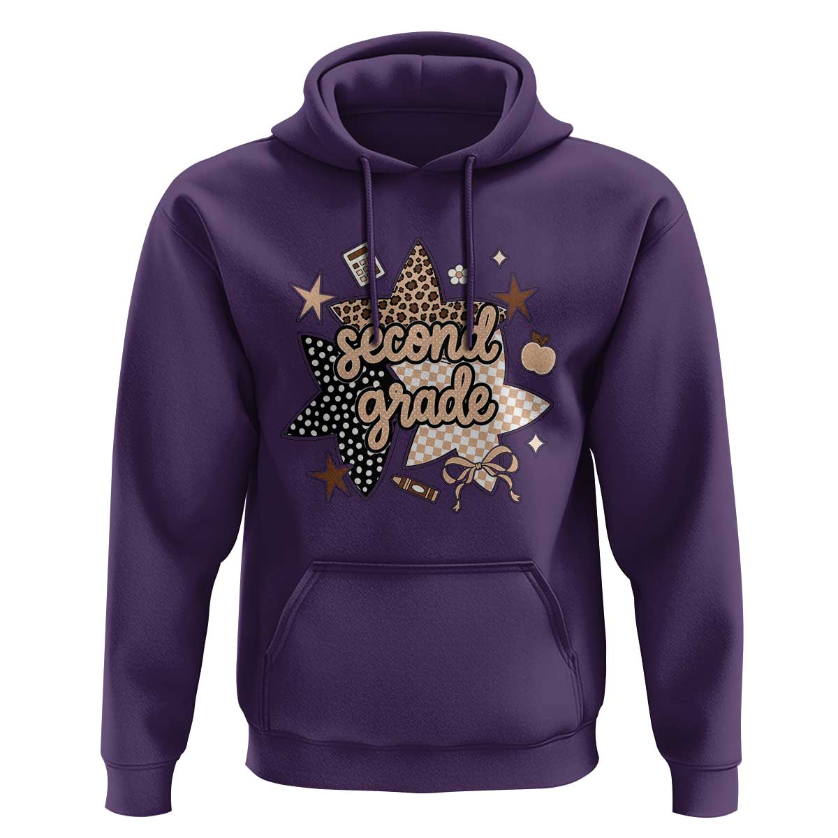 Second Grade Leopard Checkered Star Coquette Hoodie Cute 2nd Grade Girl Back to School Gift
