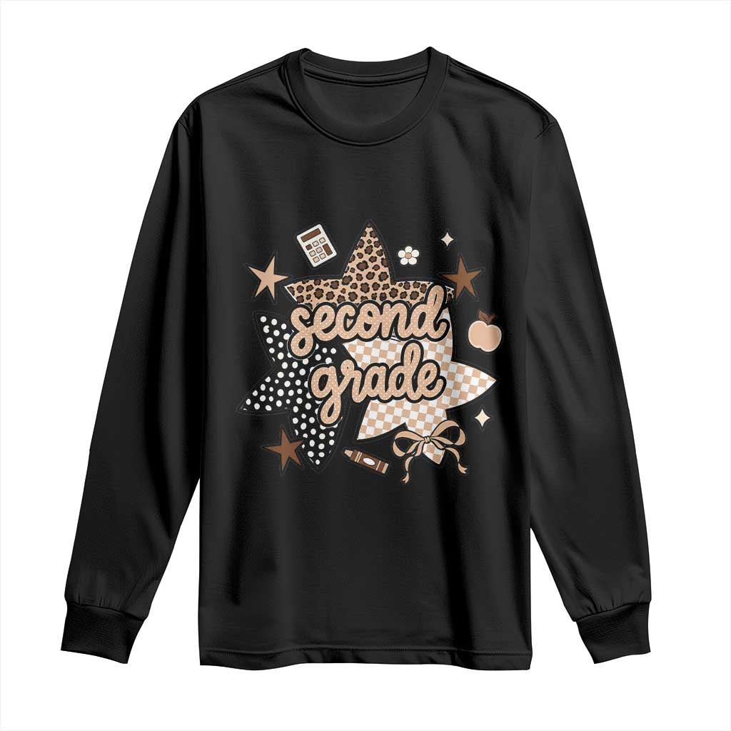 Second Grade Leopard Checkered Star Coquette Long Sleeve Shirt Cute 2nd Grade Girl Back to School Gift