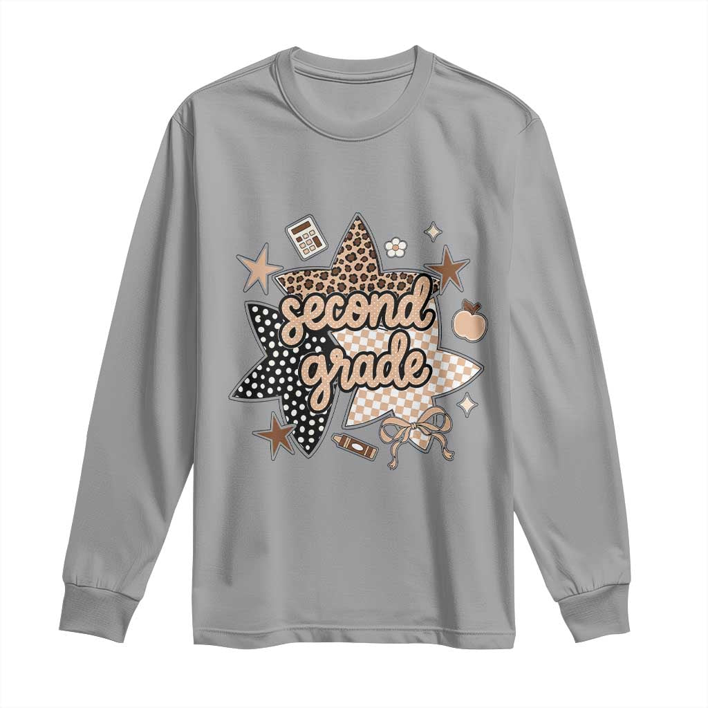 Second Grade Leopard Checkered Star Coquette Long Sleeve Shirt Cute 2nd Grade Girl Back to School Gift