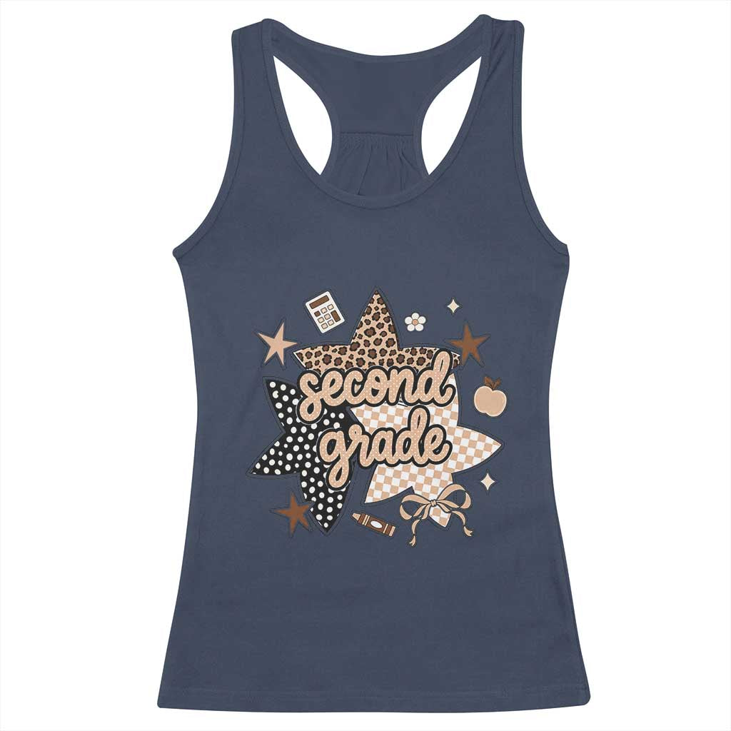 Second Grade Leopard Checkered Star Coquette Racerback Tank Top Cute 2nd Grade Girl Back to School Gift