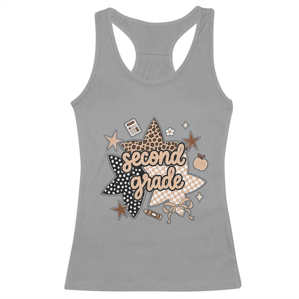 Second Grade Leopard Checkered Star Coquette Racerback Tank Top Cute 2nd Grade Girl Back to School Gift