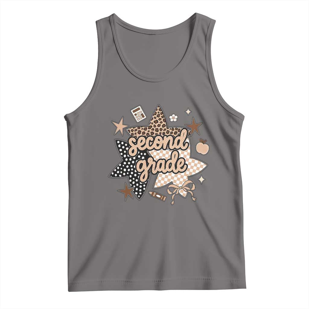Second Grade Leopard Checkered Star Coquette Tank Top Cute 2nd Grade Girl Back to School Gift