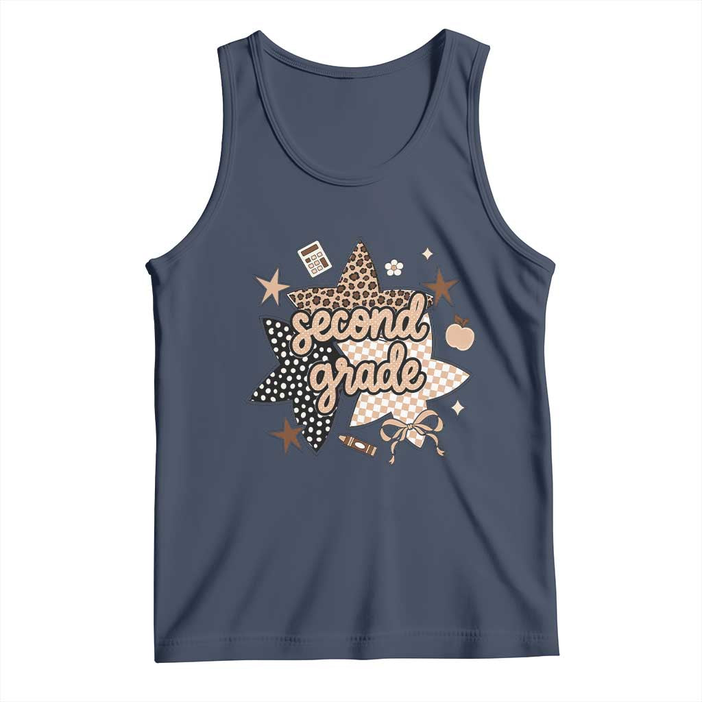 Second Grade Leopard Checkered Star Coquette Tank Top Cute 2nd Grade Girl Back to School Gift