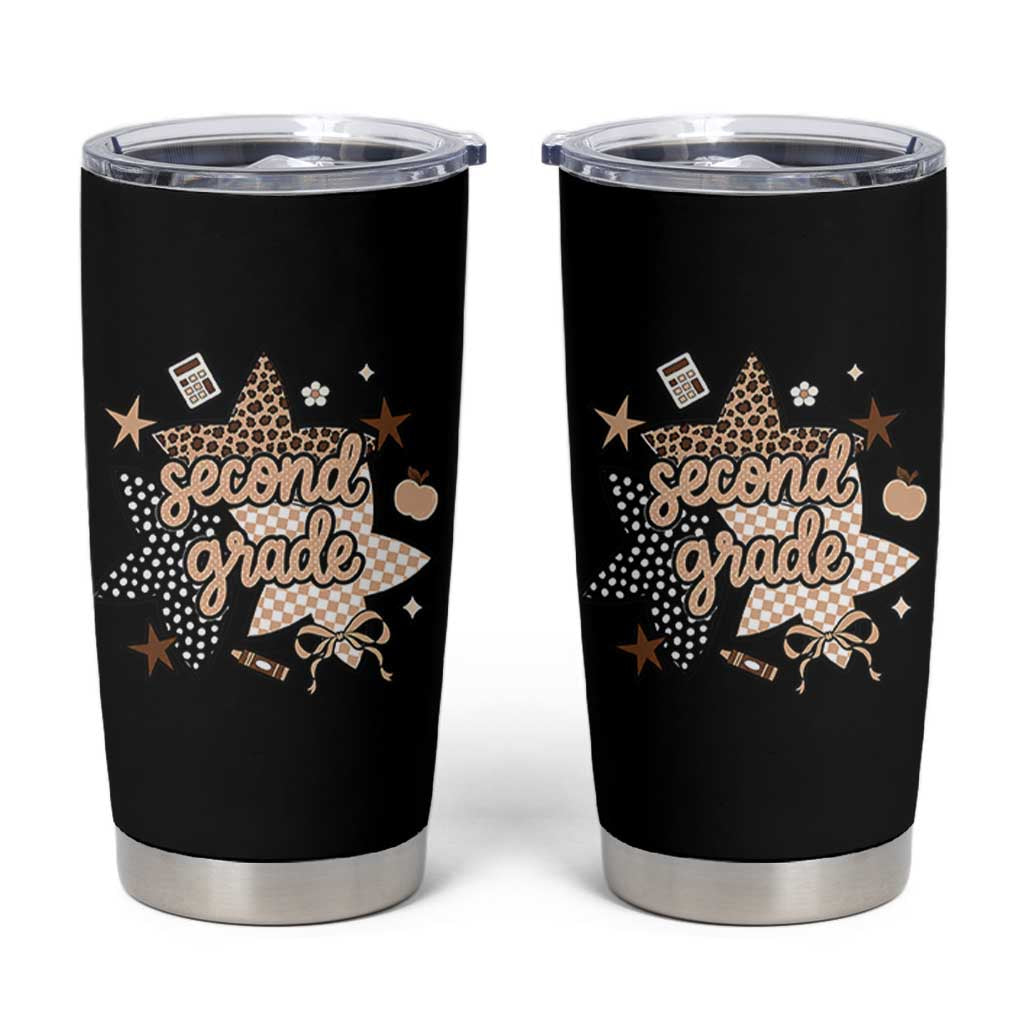 Second Grade Leopard Checkered Star Coquette Tumbler Cup Cute 2nd Grade Girl Back to School Gift