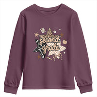 Second Grade Leopard Checkered Star Coquette Youth Sweatshirt Cute 2nd Grade Girl Back to School Gift