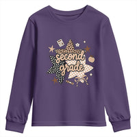 Second Grade Leopard Checkered Star Coquette Youth Sweatshirt Cute 2nd Grade Girl Back to School Gift