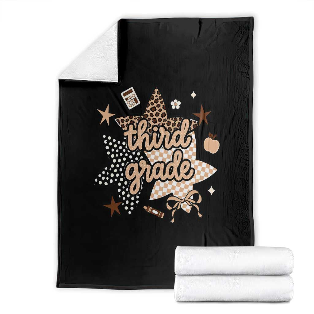 Third Grade Leopard Checkered Star Coquette Throw Blanket Cute 3rd Grade Girl Back to School Gift