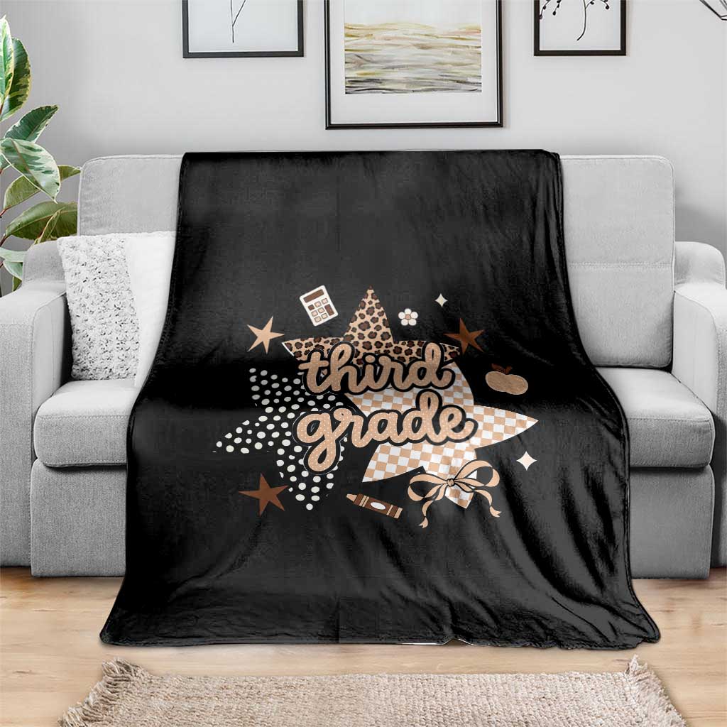 Third Grade Leopard Checkered Star Coquette Throw Blanket Cute 3rd Grade Girl Back to School Gift
