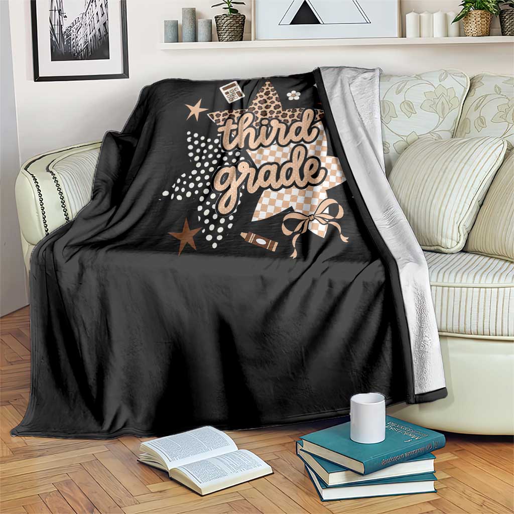 Third Grade Leopard Checkered Star Coquette Throw Blanket Cute 3rd Grade Girl Back to School Gift