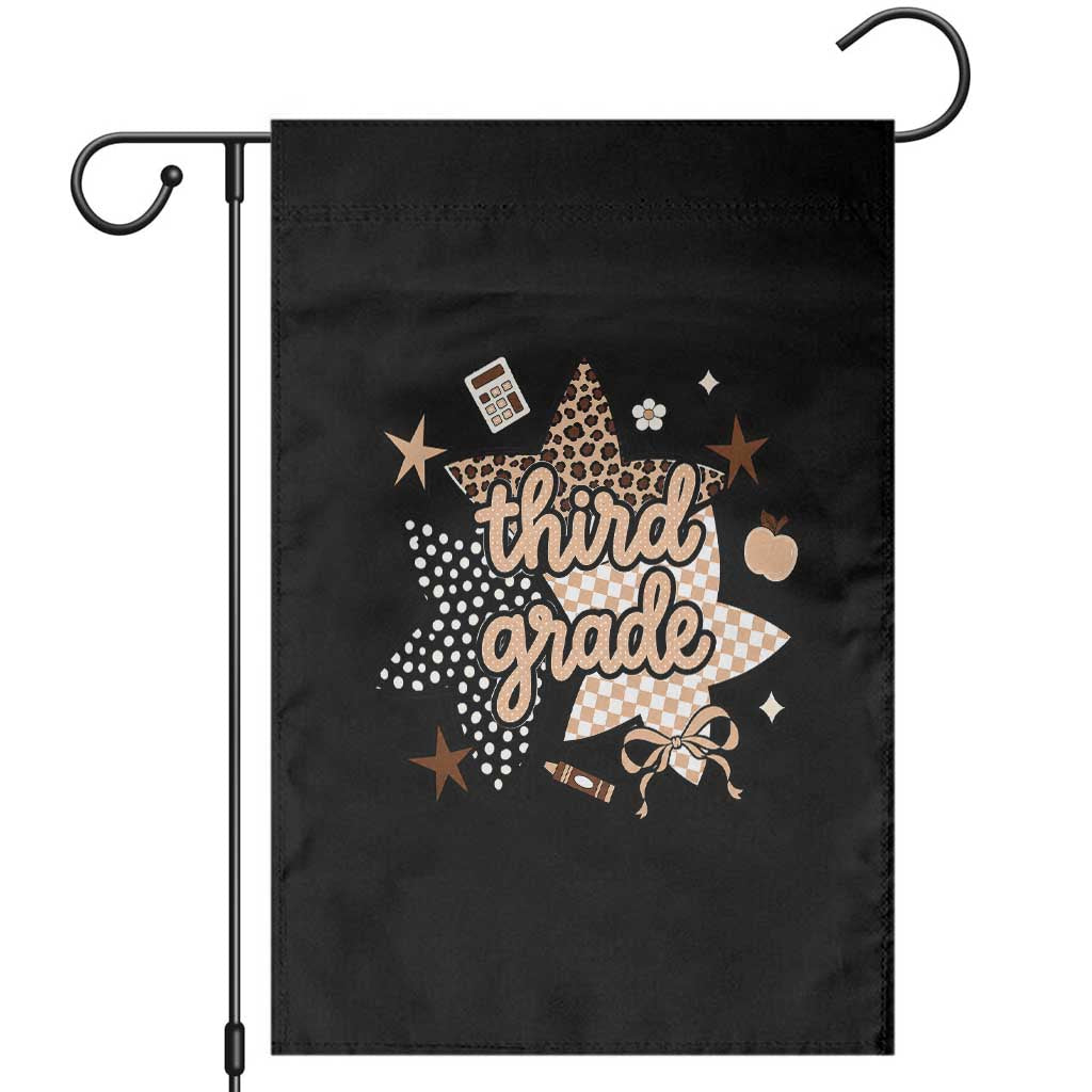 Third Grade Leopard Checkered Star Coquette Garden Flag Cute 3rd Grade Girl Back to School Gift