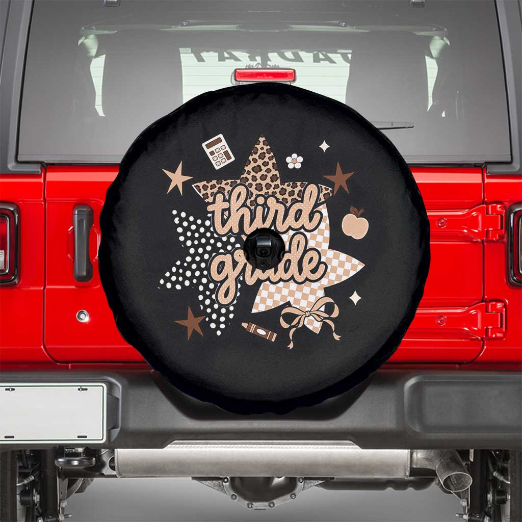 Third Grade Leopard Checkered Star Coquette Spare Tire Cover Cute 3rd Grade Girl Back to School Gift