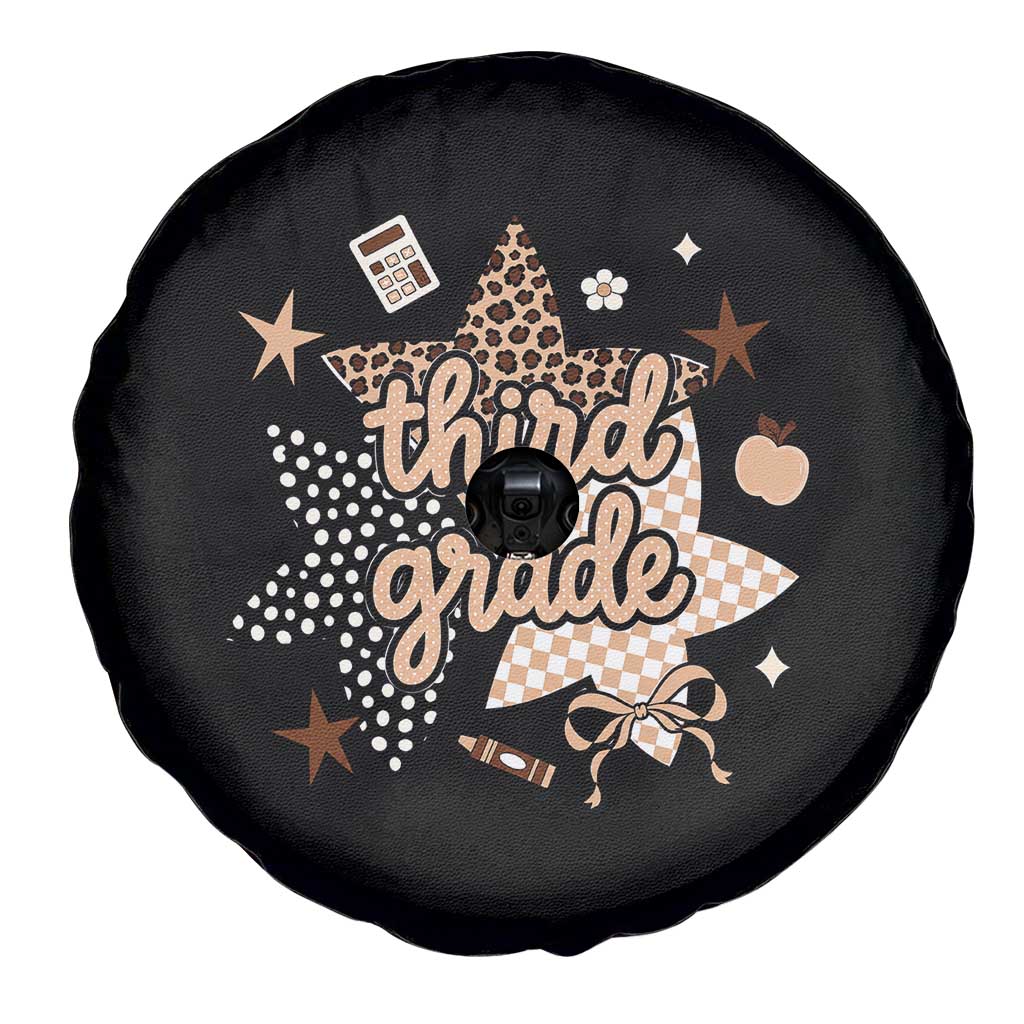 Third Grade Leopard Checkered Star Coquette Spare Tire Cover Cute 3rd Grade Girl Back to School Gift