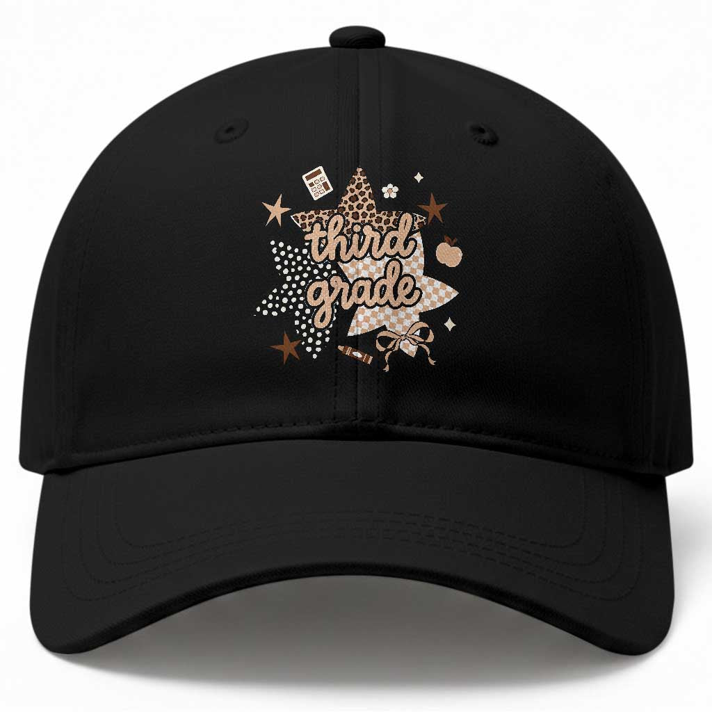 Third Grade Leopard Checkered Star Coquette Baseball Cap Cute 3rd Grade Girl Back to School Gift