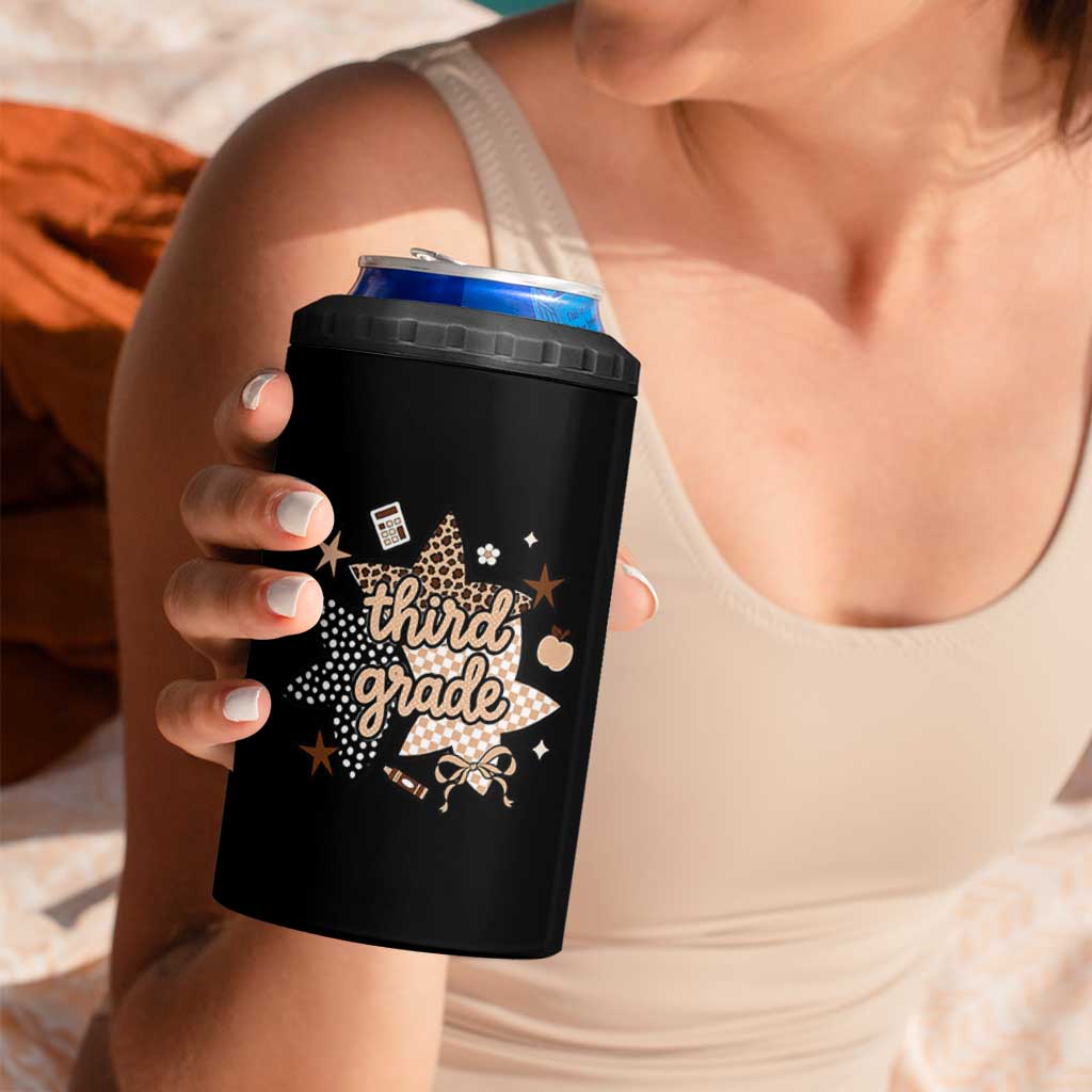 Third Grade Leopard Checkered Star Coquette 4 in 1 Can Cooler Tumbler Cute 3rd Grade Girl Back to School Gift