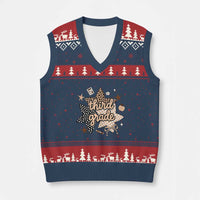 Third Grade Leopard Checkered Star Coquette V-Neck Knit Sweater Vest Cute 3rd Grade Girl Back to School Gift