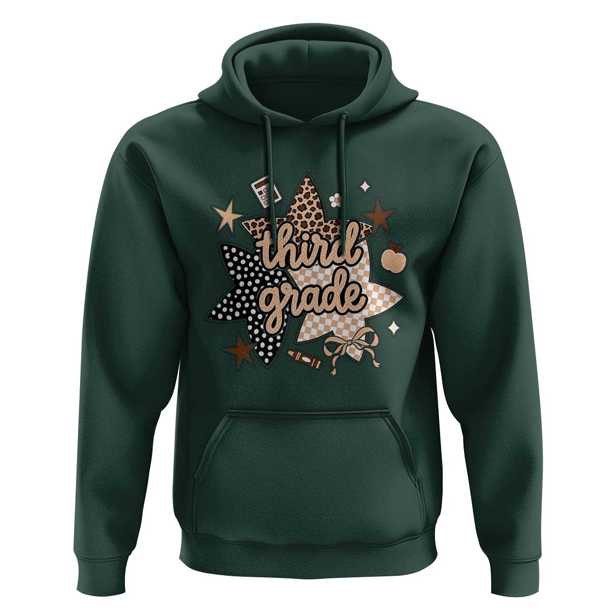 Third Grade Leopard Checkered Star Coquette Hoodie Cute 3rd Grade Girl Back to School Gift