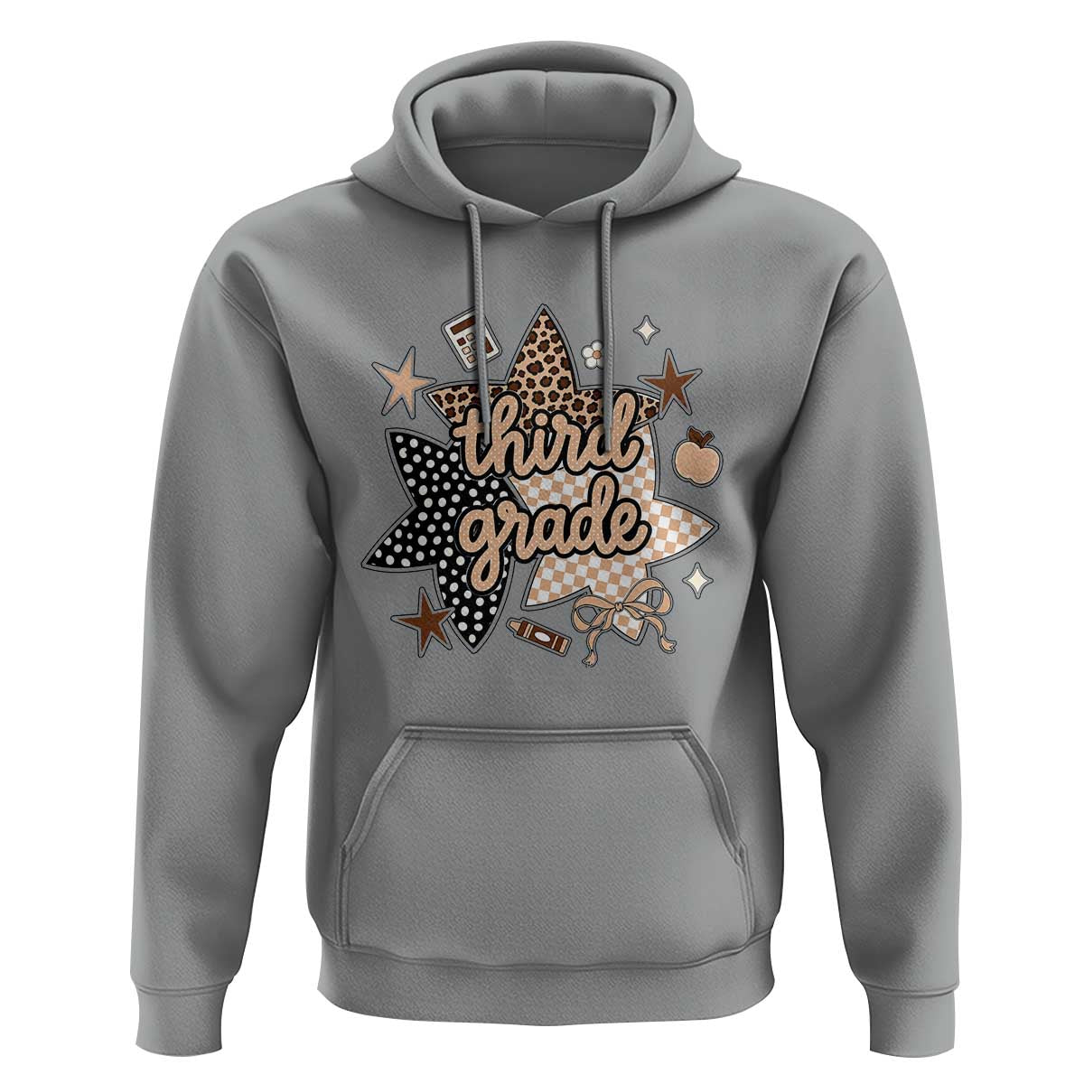 Third Grade Leopard Checkered Star Coquette Hoodie Cute 3rd Grade Girl Back to School Gift