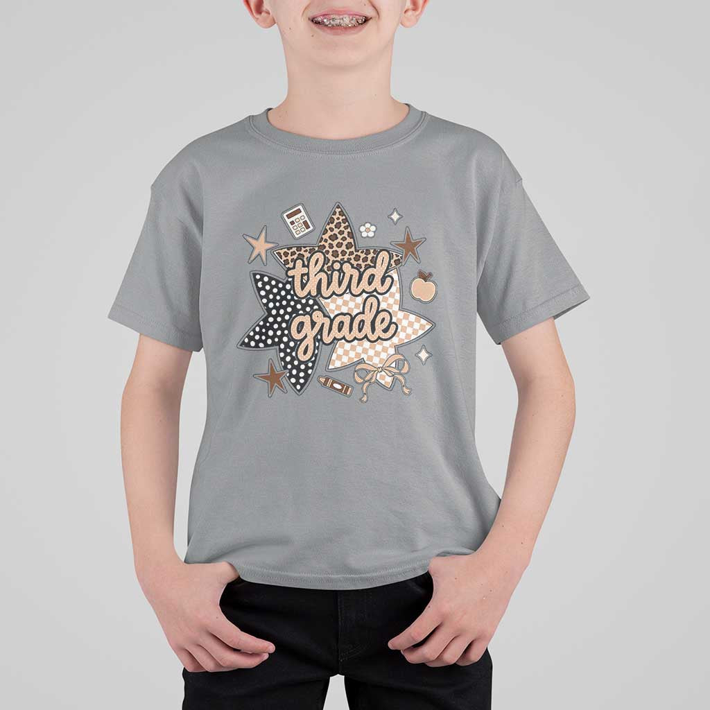 Third Grade Leopard Checkered Star Coquette T Shirt For Kid Cute 3rd Grade Girl Back to School Gift