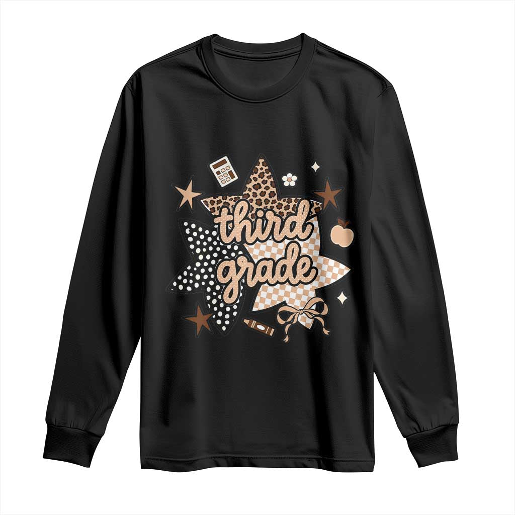 Third Grade Leopard Checkered Star Coquette Long Sleeve Shirt Cute 3rd Grade Girl Back to School Gift