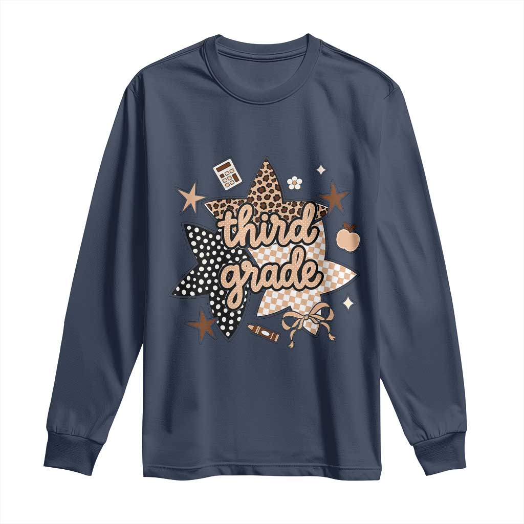 Third Grade Leopard Checkered Star Coquette Long Sleeve Shirt Cute 3rd Grade Girl Back to School Gift