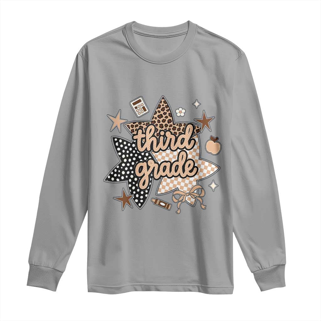 Third Grade Leopard Checkered Star Coquette Long Sleeve Shirt Cute 3rd Grade Girl Back to School Gift