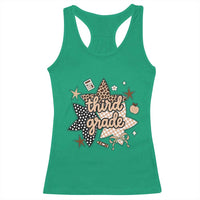Third Grade Leopard Checkered Star Coquette Racerback Tank Top Cute 3rd Grade Girl Back to School Gift