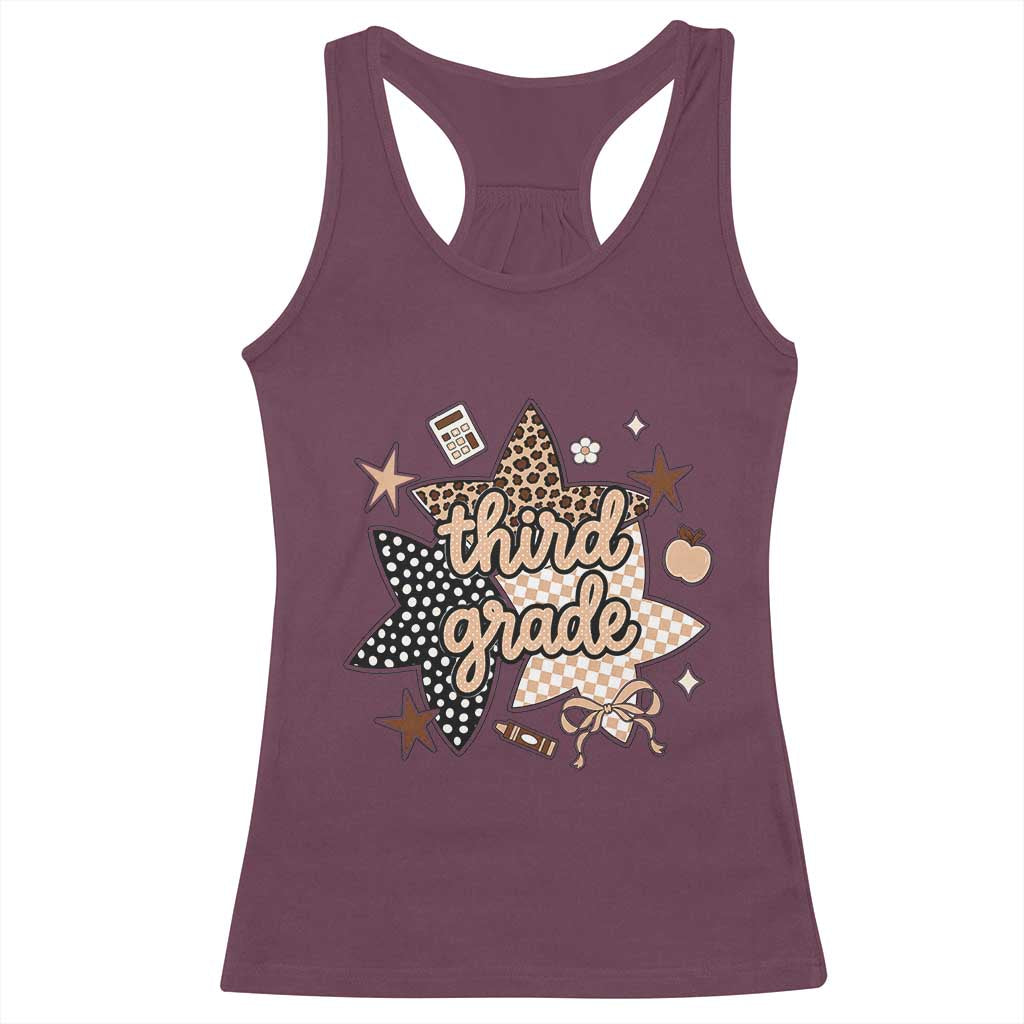 Third Grade Leopard Checkered Star Coquette Racerback Tank Top Cute 3rd Grade Girl Back to School Gift