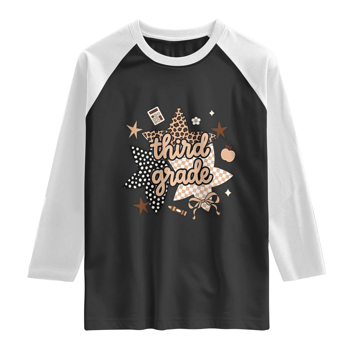 Third Grade Leopard Checkered Star Coquette Raglan Shirt Cute 3rd Grade Girl Back to School Gift