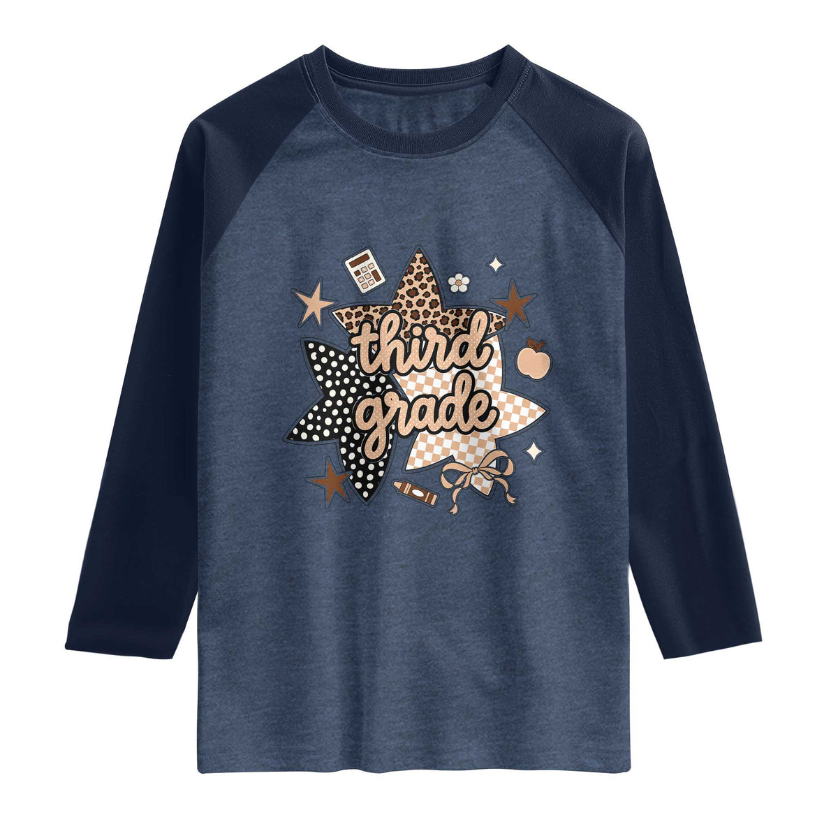 Third Grade Leopard Checkered Star Coquette Raglan Shirt Cute 3rd Grade Girl Back to School Gift