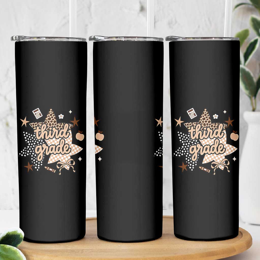 Third Grade Leopard Checkered Star Coquette Skinny Tumbler Cute 3rd Grade Girl Back to School Gift
