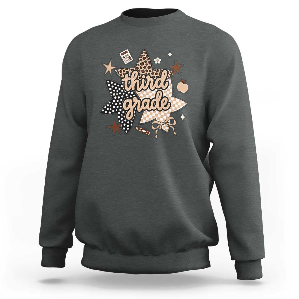 Third Grade Leopard Checkered Star Coquette Sweatshirt Cute 3rd Grade Girl Back to School Gift