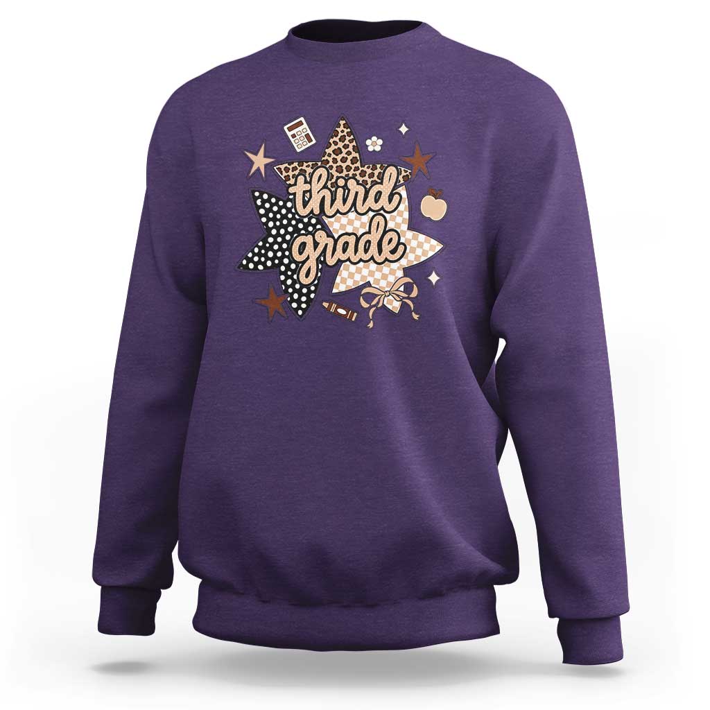 Third Grade Leopard Checkered Star Coquette Sweatshirt Cute 3rd Grade Girl Back to School Gift