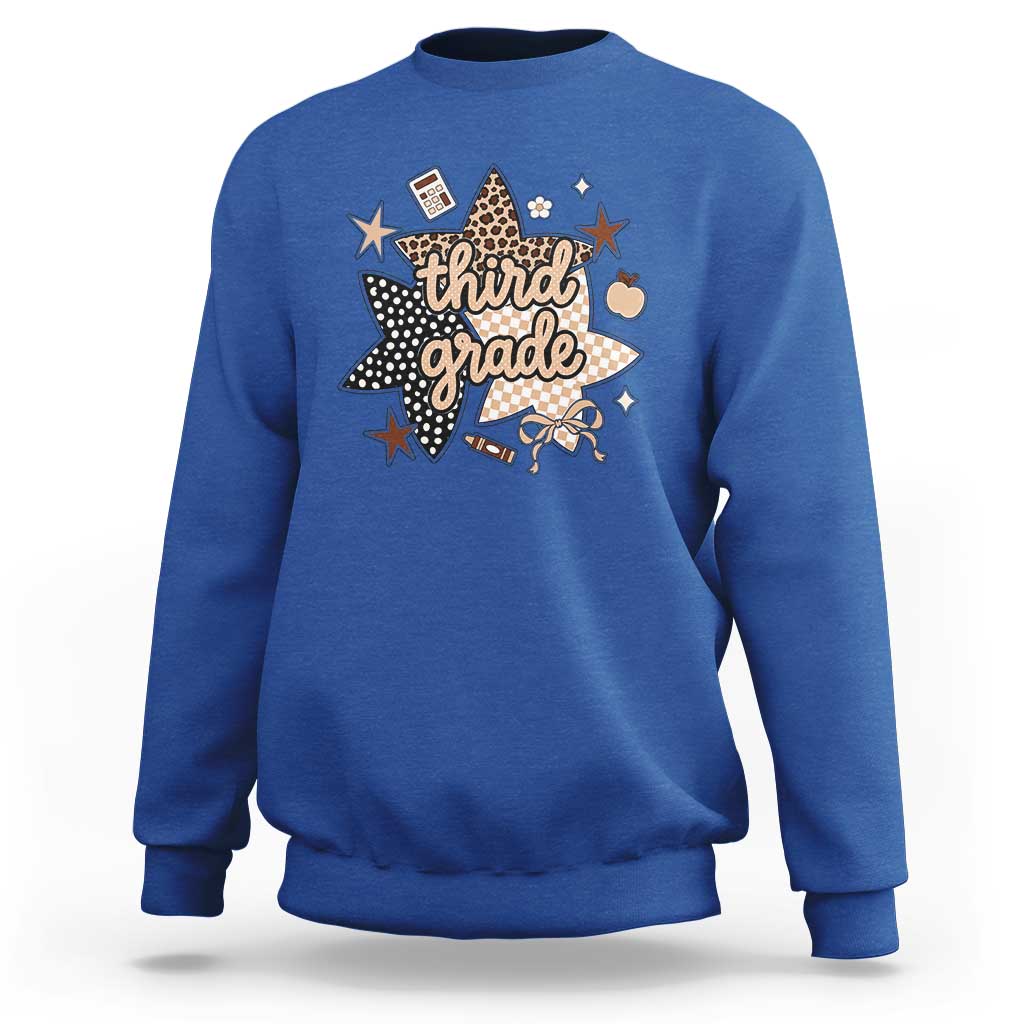 Third Grade Leopard Checkered Star Coquette Sweatshirt Cute 3rd Grade Girl Back to School Gift