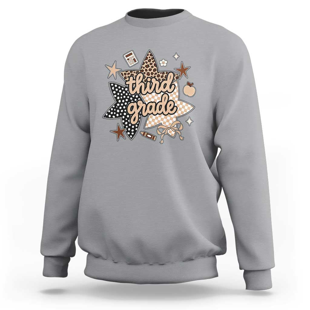 Third Grade Leopard Checkered Star Coquette Sweatshirt Cute 3rd Grade Girl Back to School Gift
