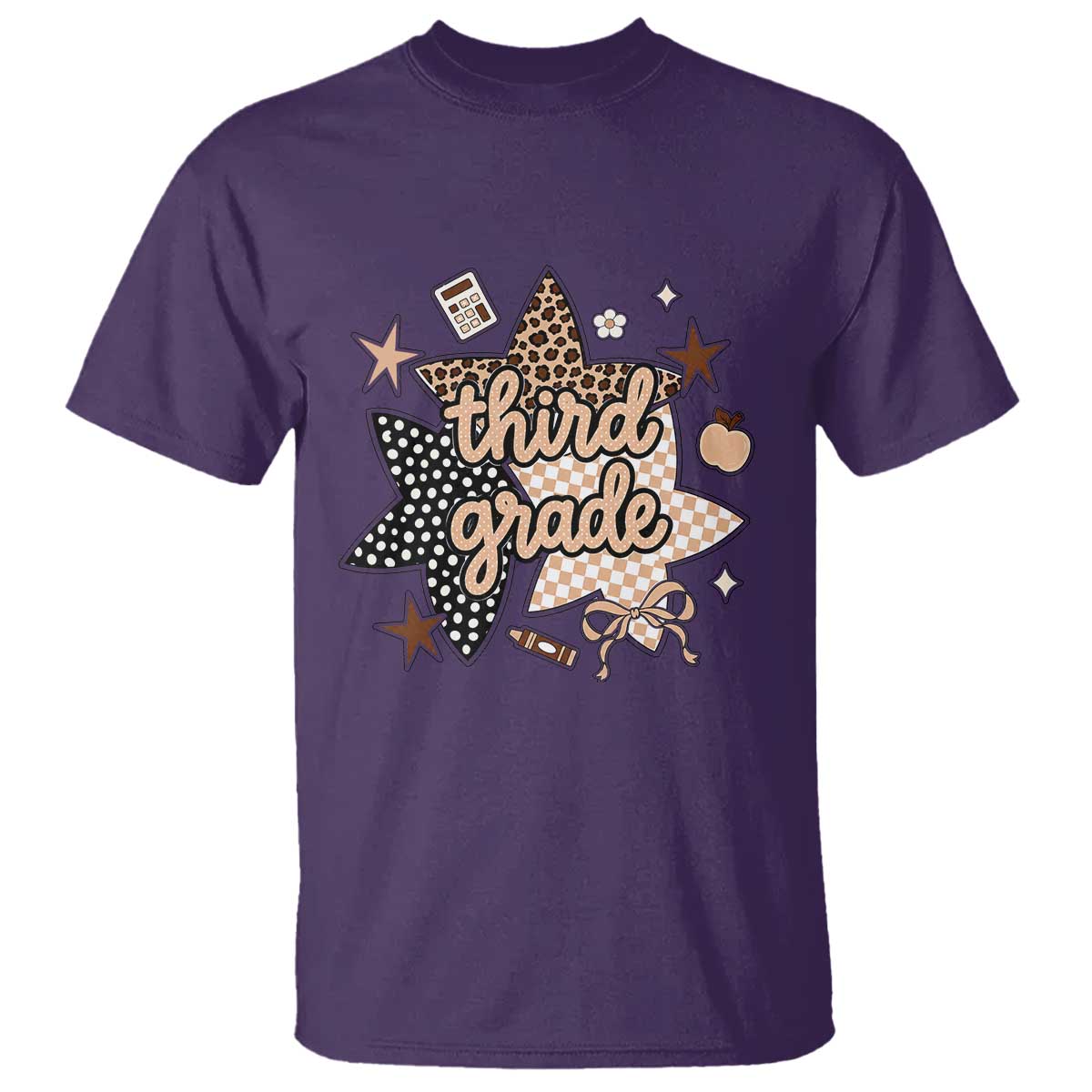 Third Grade Leopard Checkered Star Coquette T Shirt Cute 3rd Grade Girl Back to School Gift