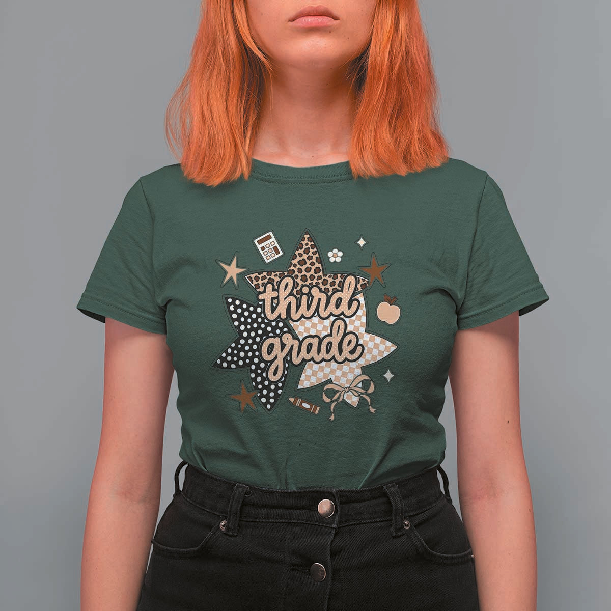 Third Grade Leopard Checkered Star Coquette T Shirt For Women Cute 3rd Grade Girl Back to School Gift