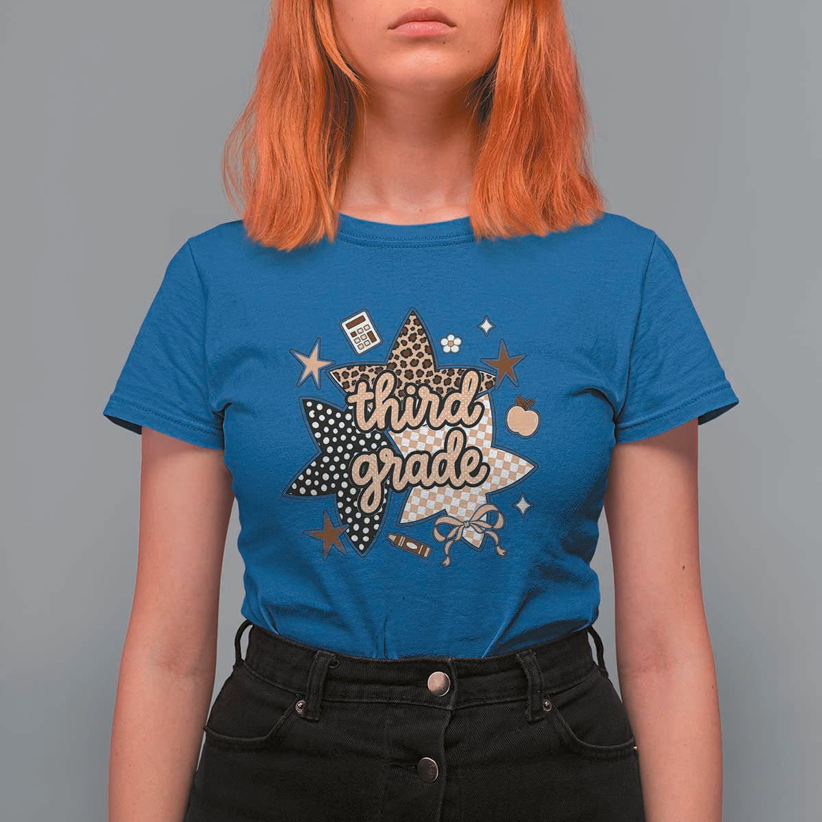 Third Grade Leopard Checkered Star Coquette T Shirt For Women Cute 3rd Grade Girl Back to School Gift