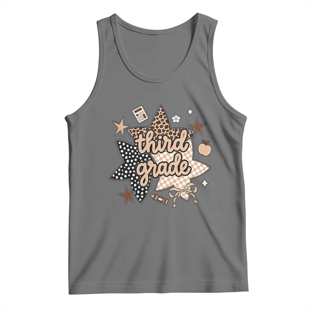 Third Grade Leopard Checkered Star Coquette Tank Top Cute 3rd Grade Girl Back to School Gift