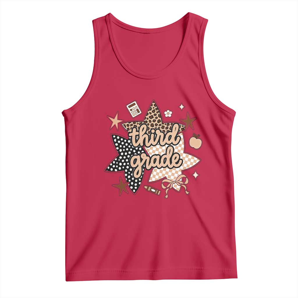 Third Grade Leopard Checkered Star Coquette Tank Top Cute 3rd Grade Girl Back to School Gift