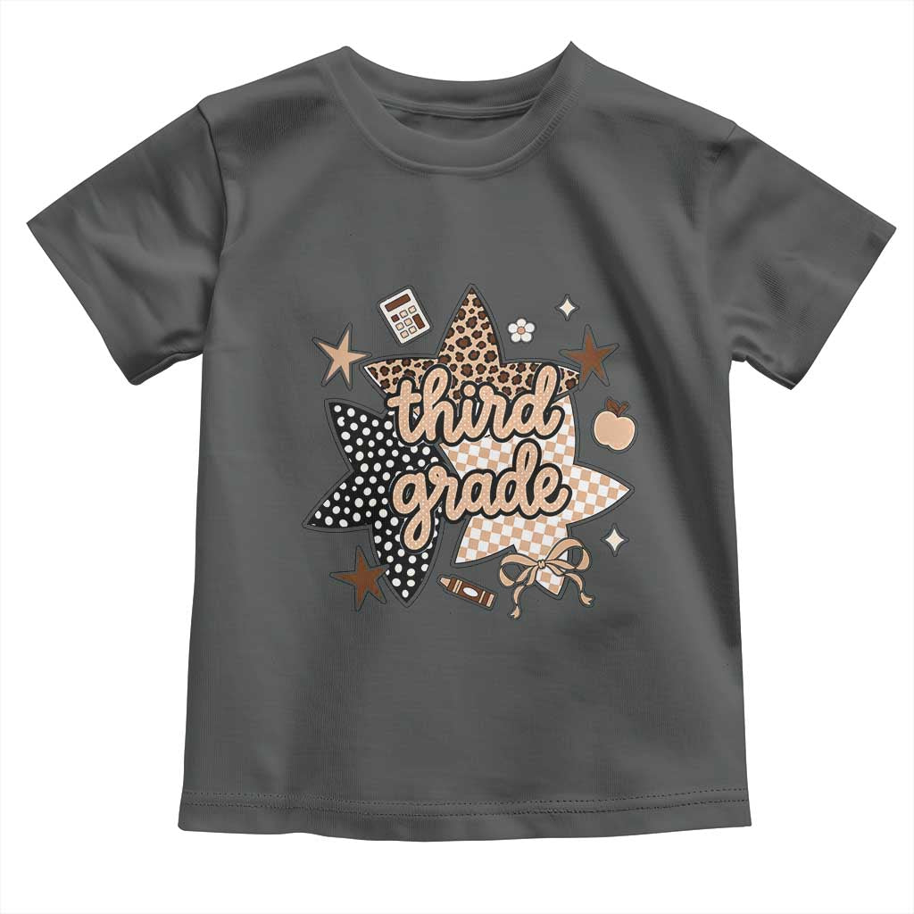 Third Grade Leopard Checkered Star Coquette Toddler T Shirt Cute 3rd Grade Girl Back to School Gift
