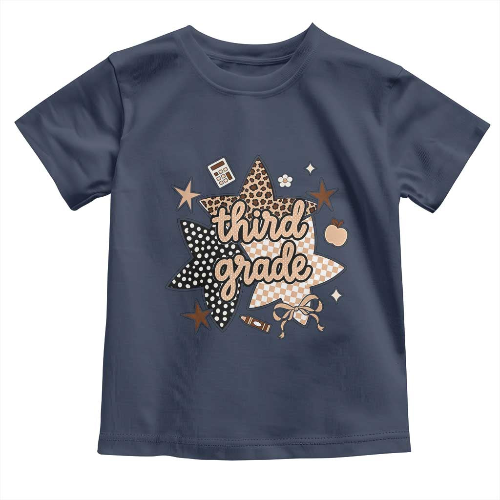 Third Grade Leopard Checkered Star Coquette Toddler T Shirt Cute 3rd Grade Girl Back to School Gift
