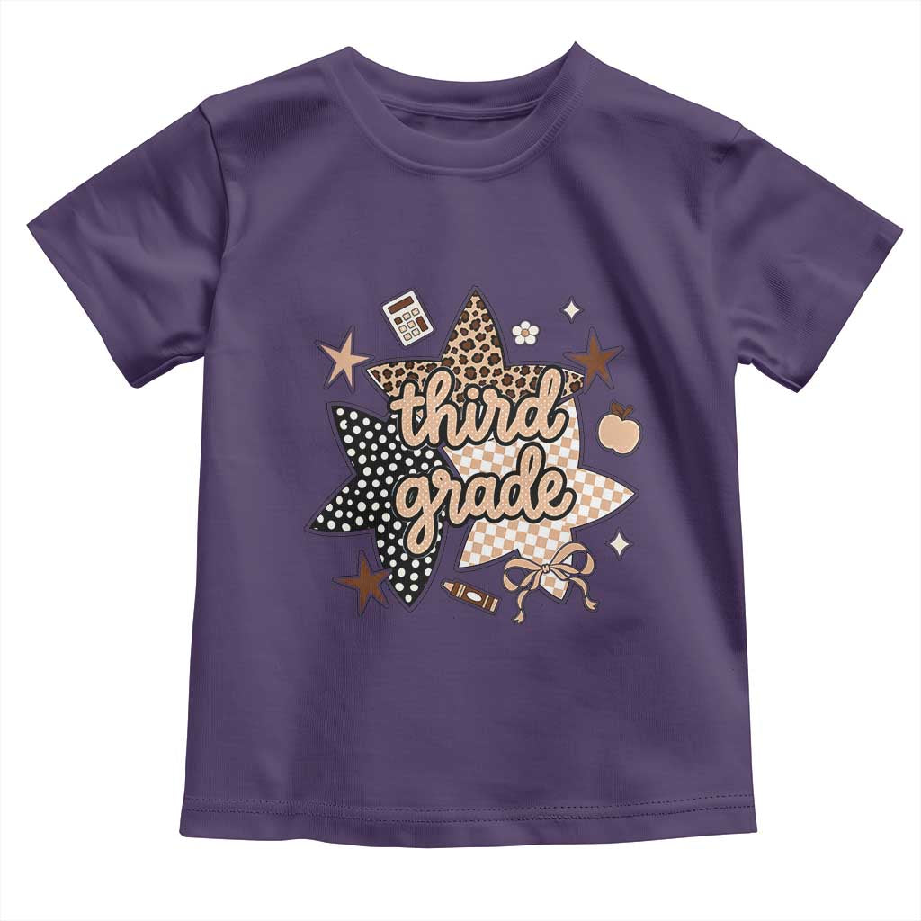 Third Grade Leopard Checkered Star Coquette Toddler T Shirt Cute 3rd Grade Girl Back to School Gift