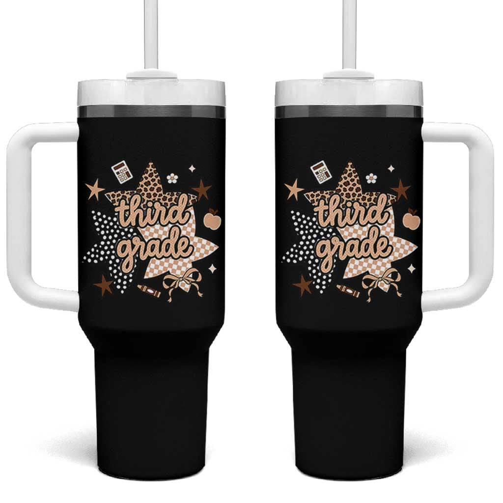 Third Grade Leopard Checkered Star Coquette Tumbler With Handle Cute 3rd Grade Girl Back to School Gift