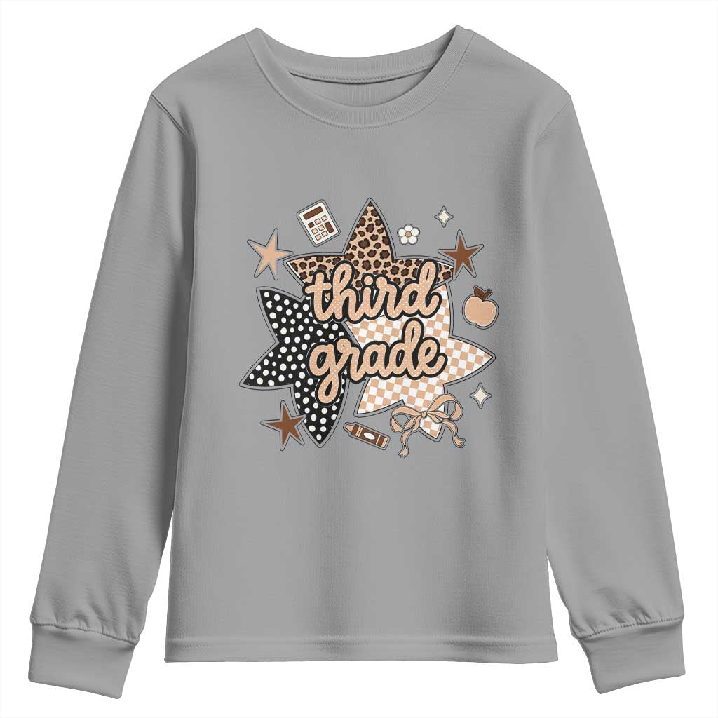 Third Grade Leopard Checkered Star Coquette Youth Sweatshirt Cute 3rd Grade Girl Back to School Gift