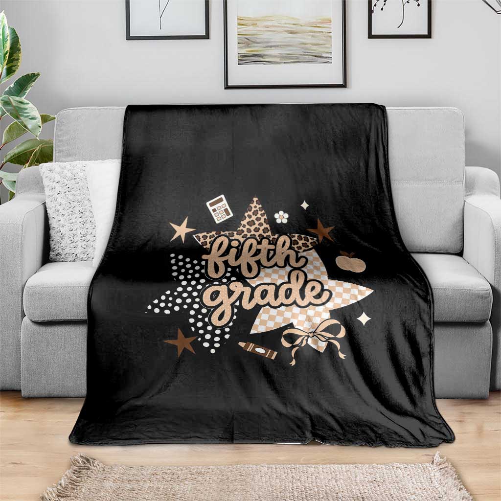 Fifth Grade Leopard Checkered Star Coquette Throw Blanket Cute 5th Grade Girl Back to School Gift