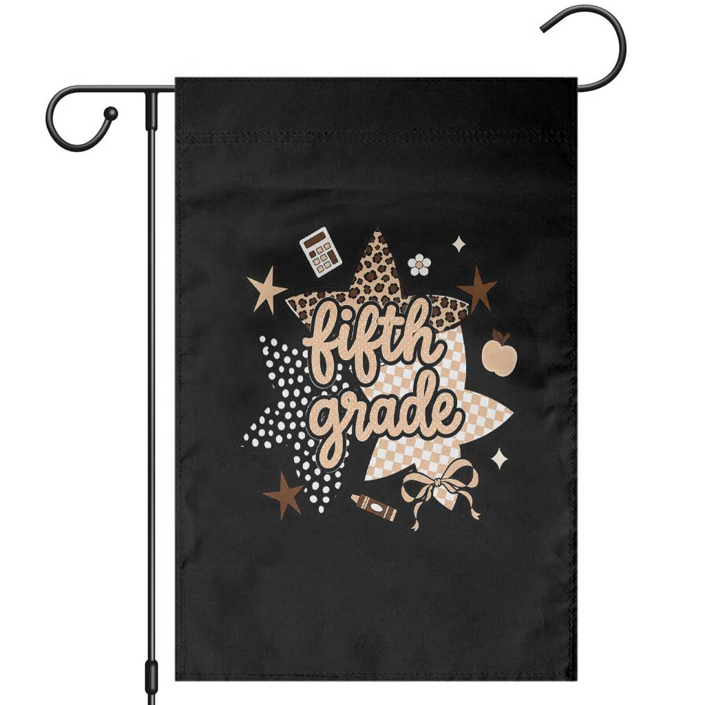 Fifth Grade Leopard Checkered Star Coquette Garden Flag Cute 5th Grade Girl Back to School Gift