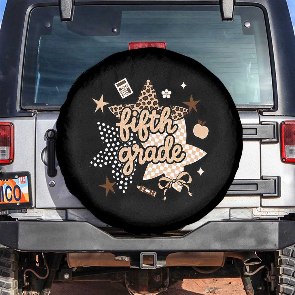 Fifth Grade Leopard Checkered Star Coquette Spare Tire Cover Cute 5th Grade Girl Back to School Gift