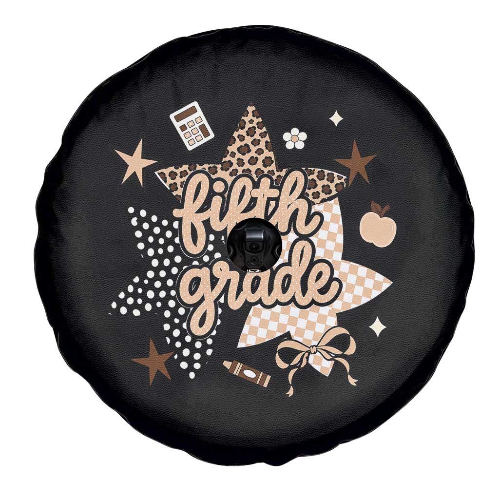 Fifth Grade Leopard Checkered Star Coquette Spare Tire Cover Cute 5th Grade Girl Back to School Gift